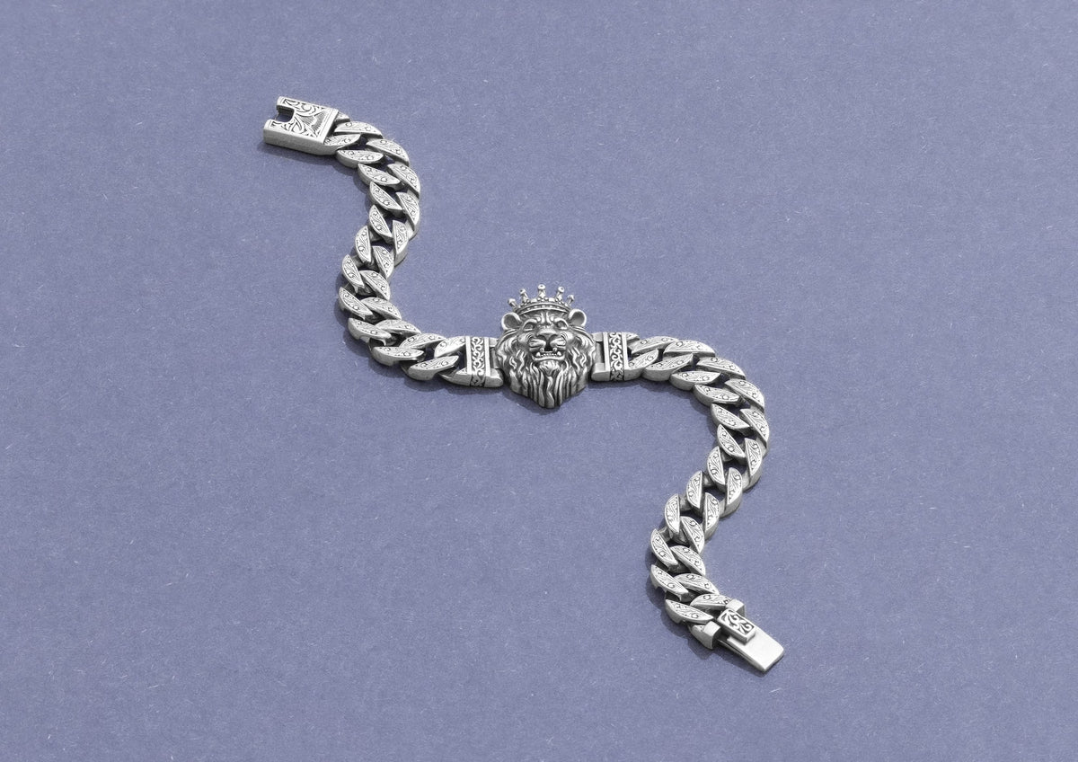 Lion King Oxidised Silver Bracelet For Men By Orionz Jewels
