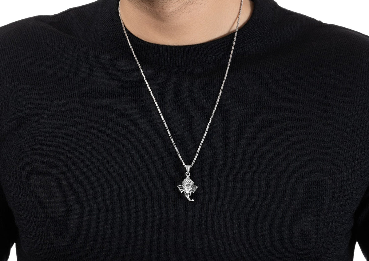 Lord Ganesh Face Pendant In Silver By Orionz Jewels