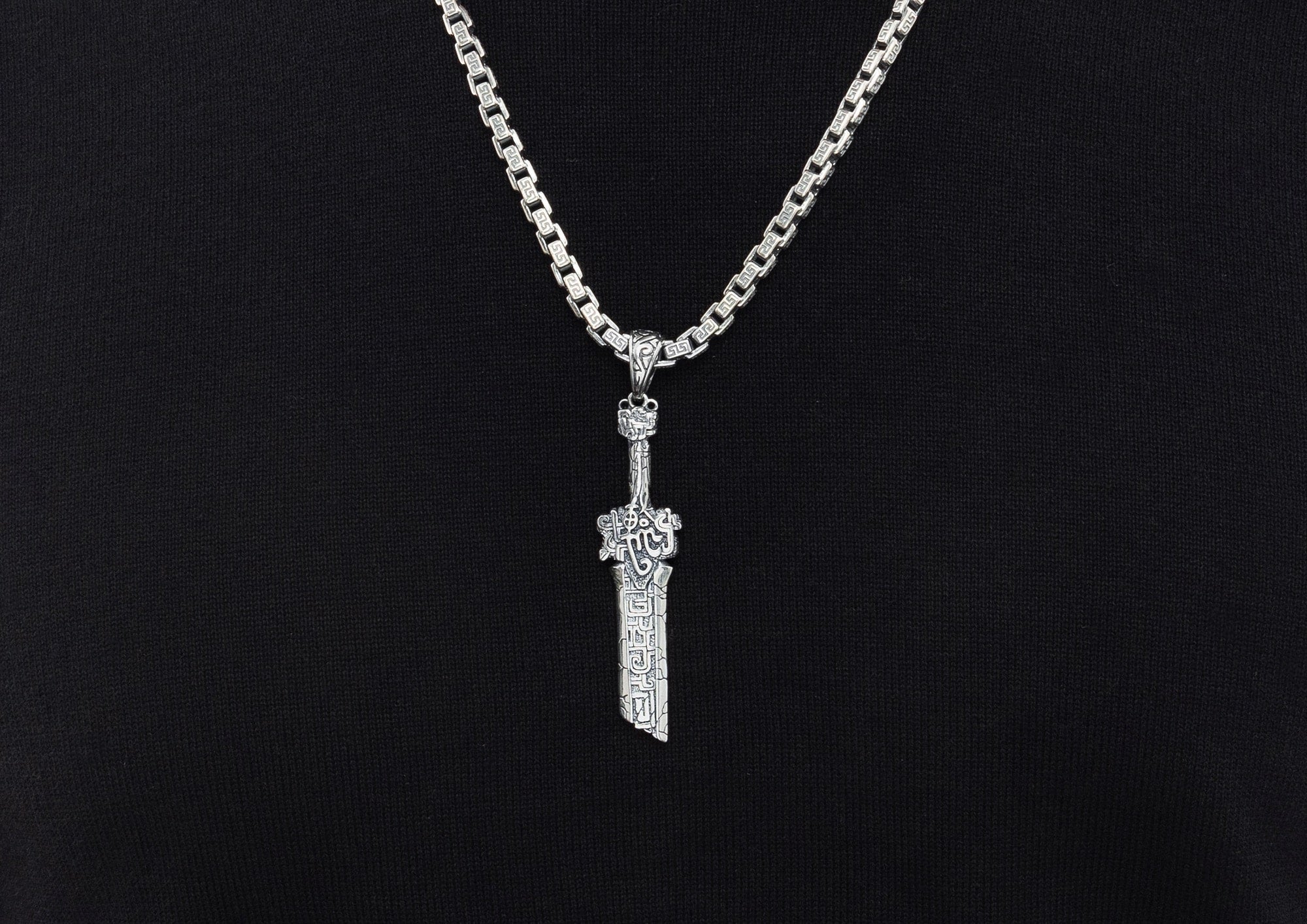Narsil Sword Oxidised Pendant For Men In Silver By Orionz Jewels