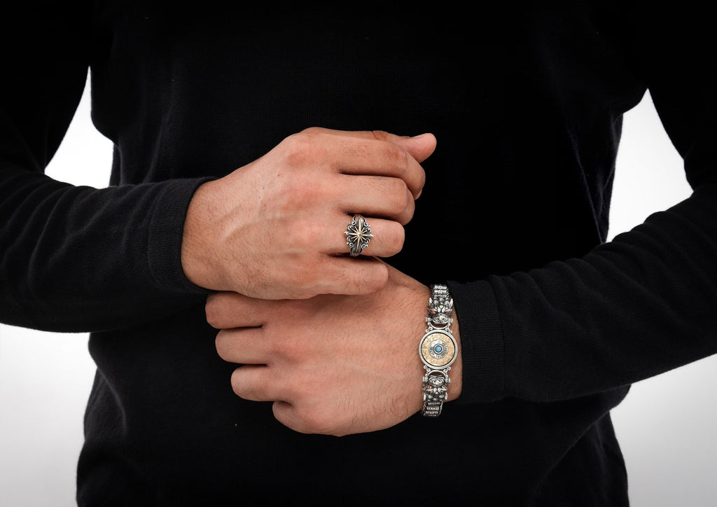 North Star Mens Oxidised Silver Ring By Orionz Jewels