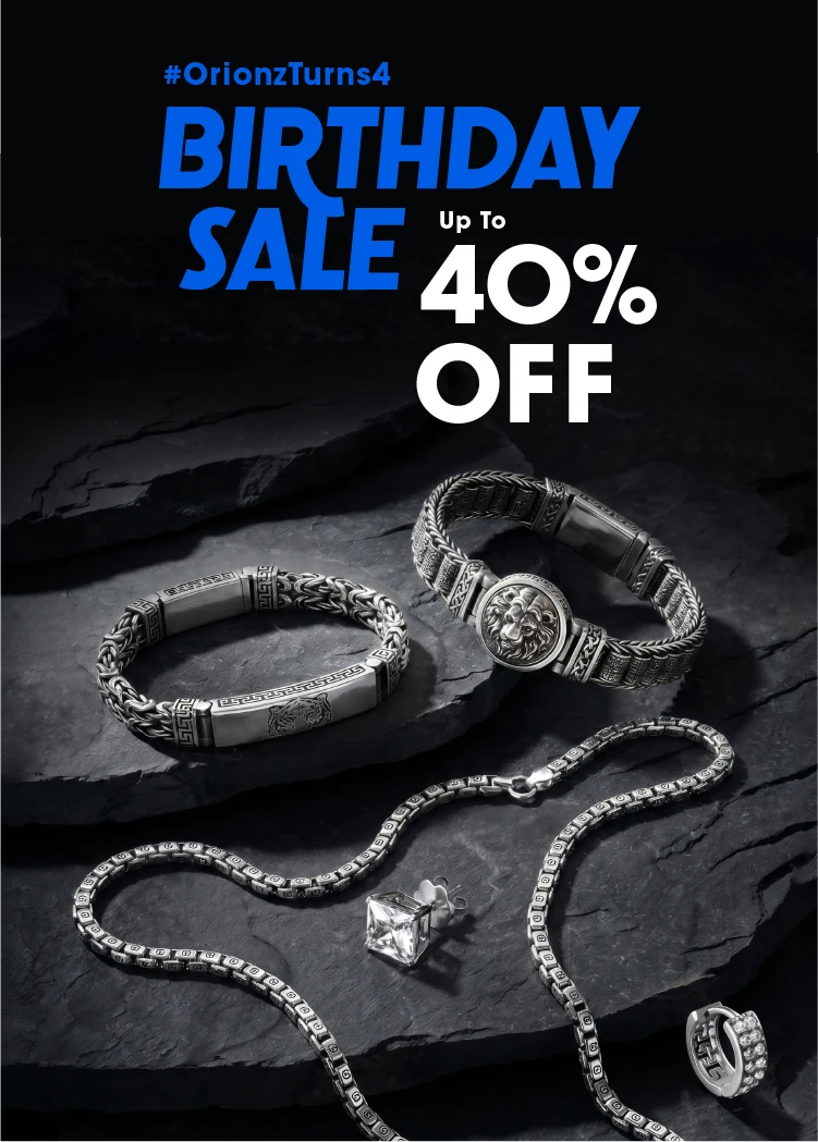 Jewelry set with 'Birthday Sale Up To 40% Off' text on a dark background