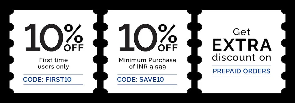 Three discount coupons with text on a white background