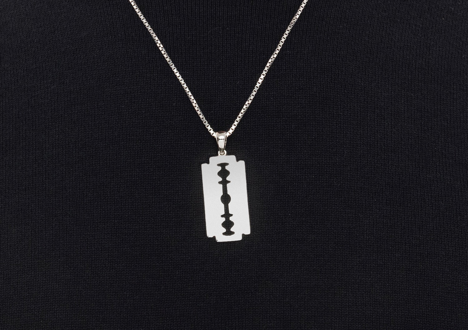 Silver razor blade pendant sale