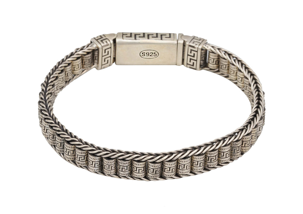 Revolving Greek Key Oxidised Silver Bracelet For Men - ORIONZ