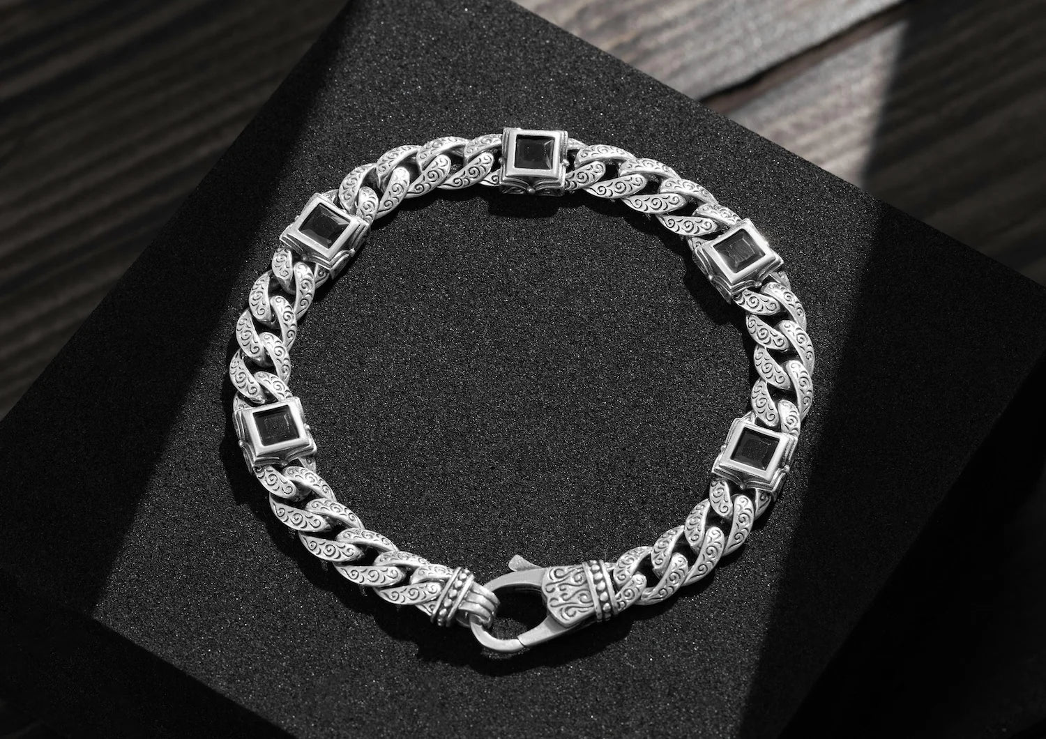 Royal Crest Bracelet For Men In Black Stone