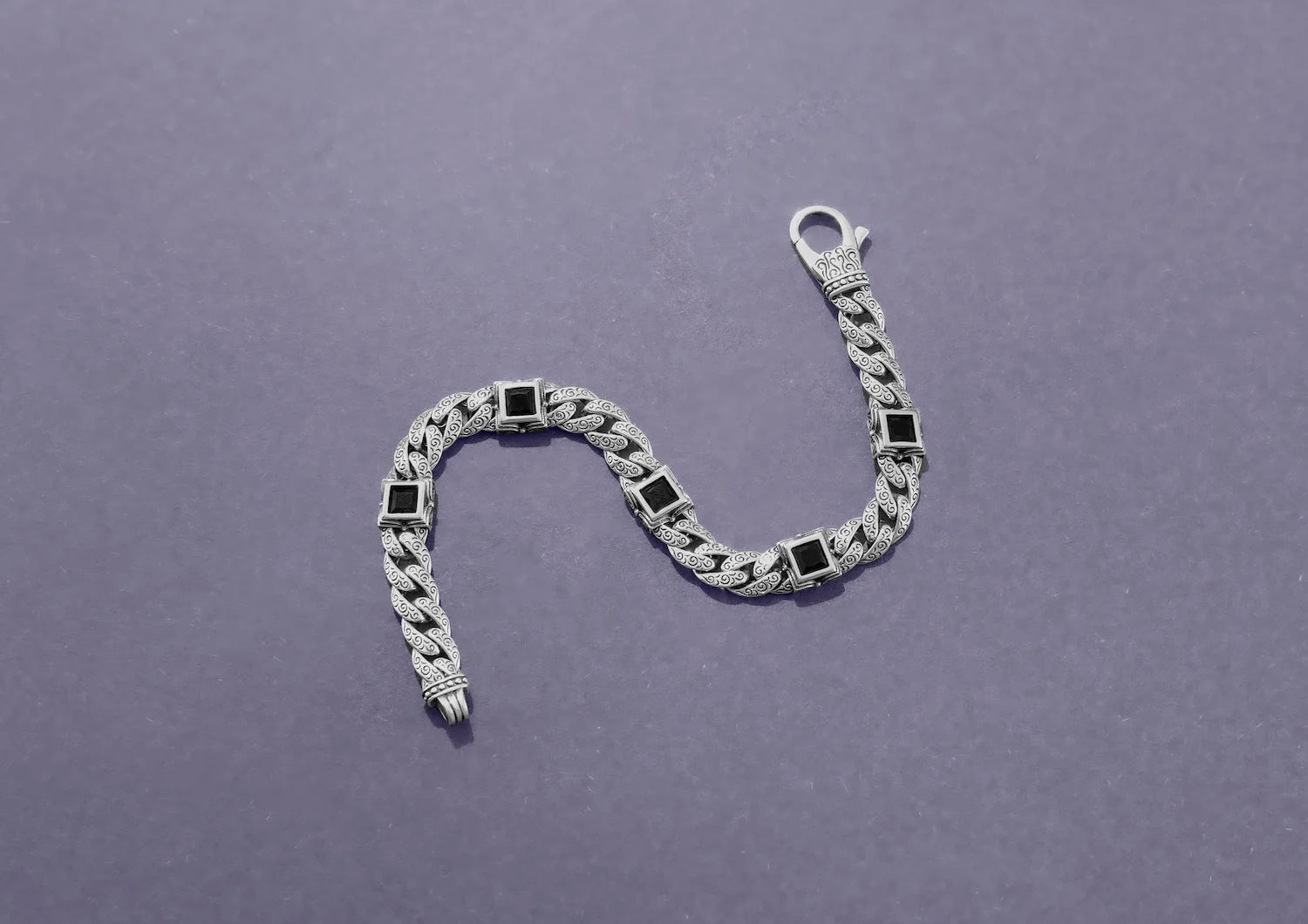 Royal Crest Bracelet For Men In Black Stone