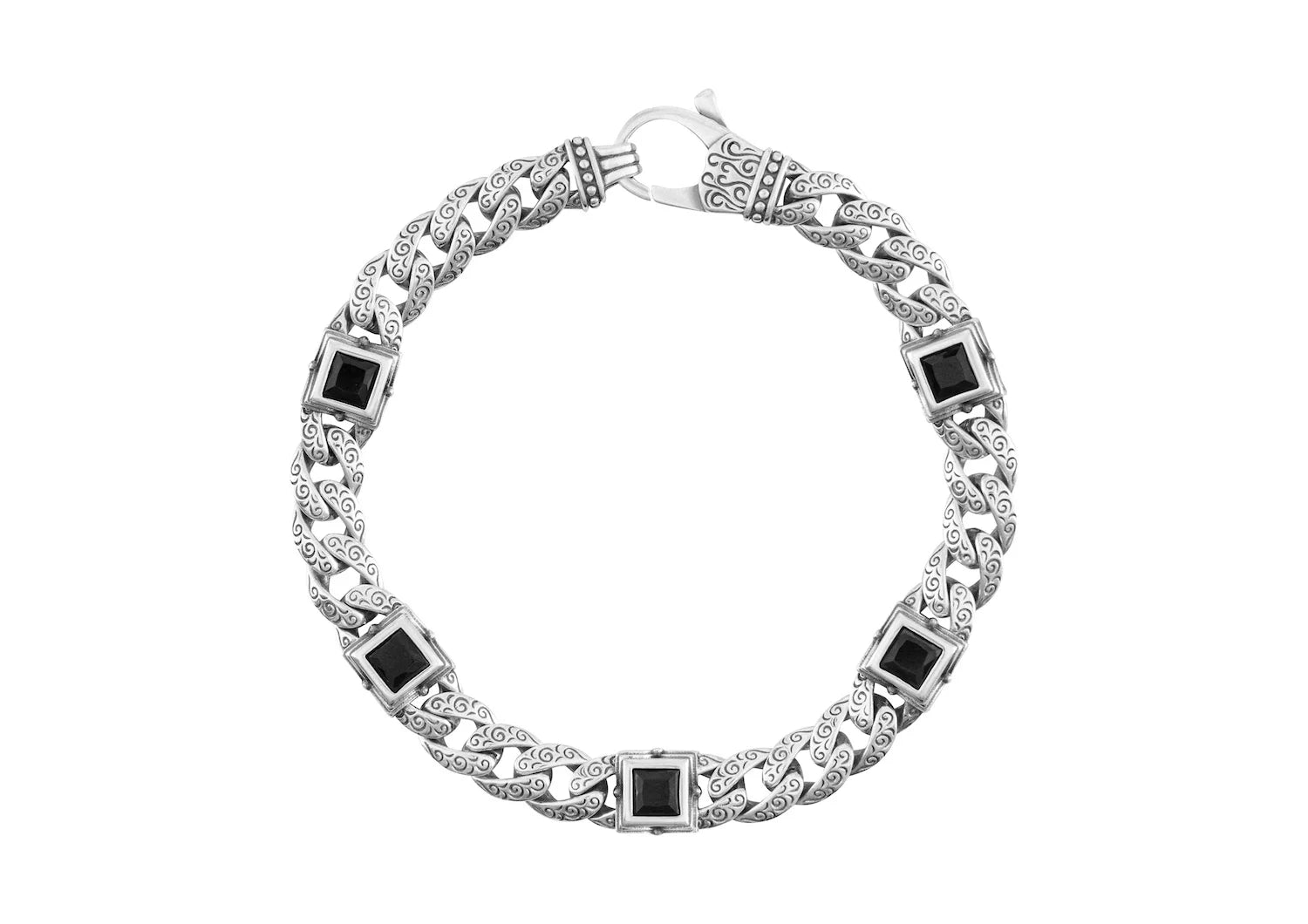 Royal Crest Bracelet For Men In Black Stone