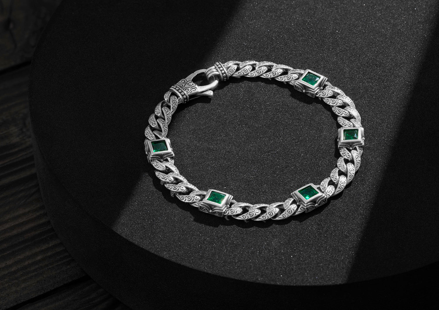 Royal Crest Bracelet For Men In Green Stone
