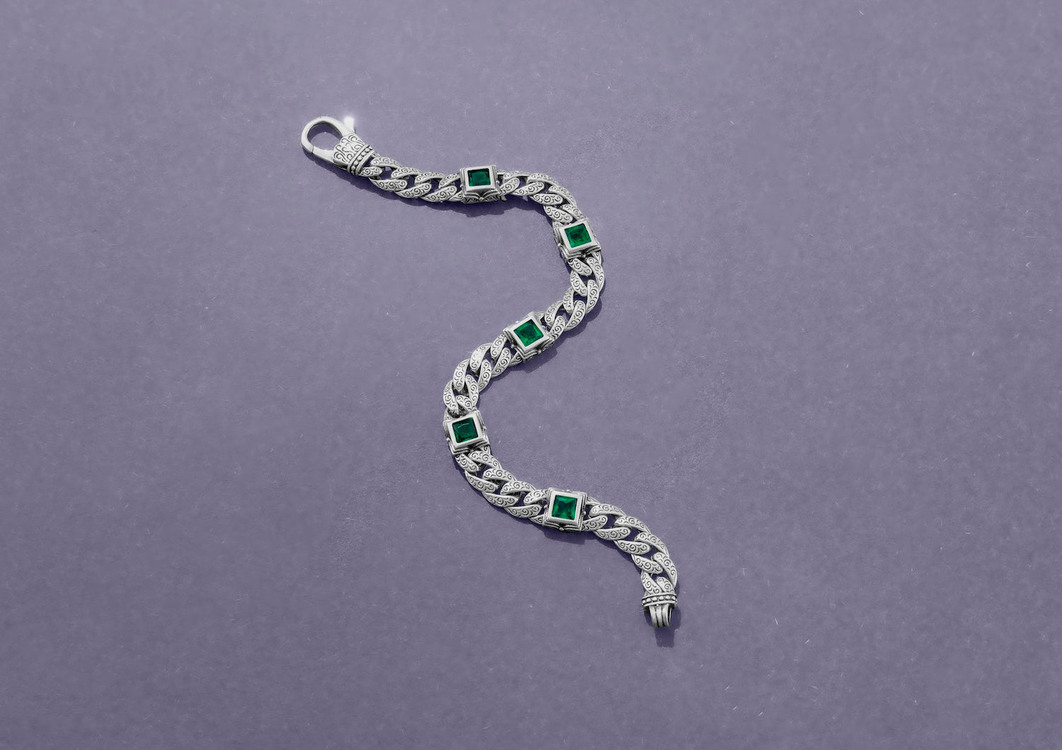 Royal Crest Bracelet For Men In Green Stone