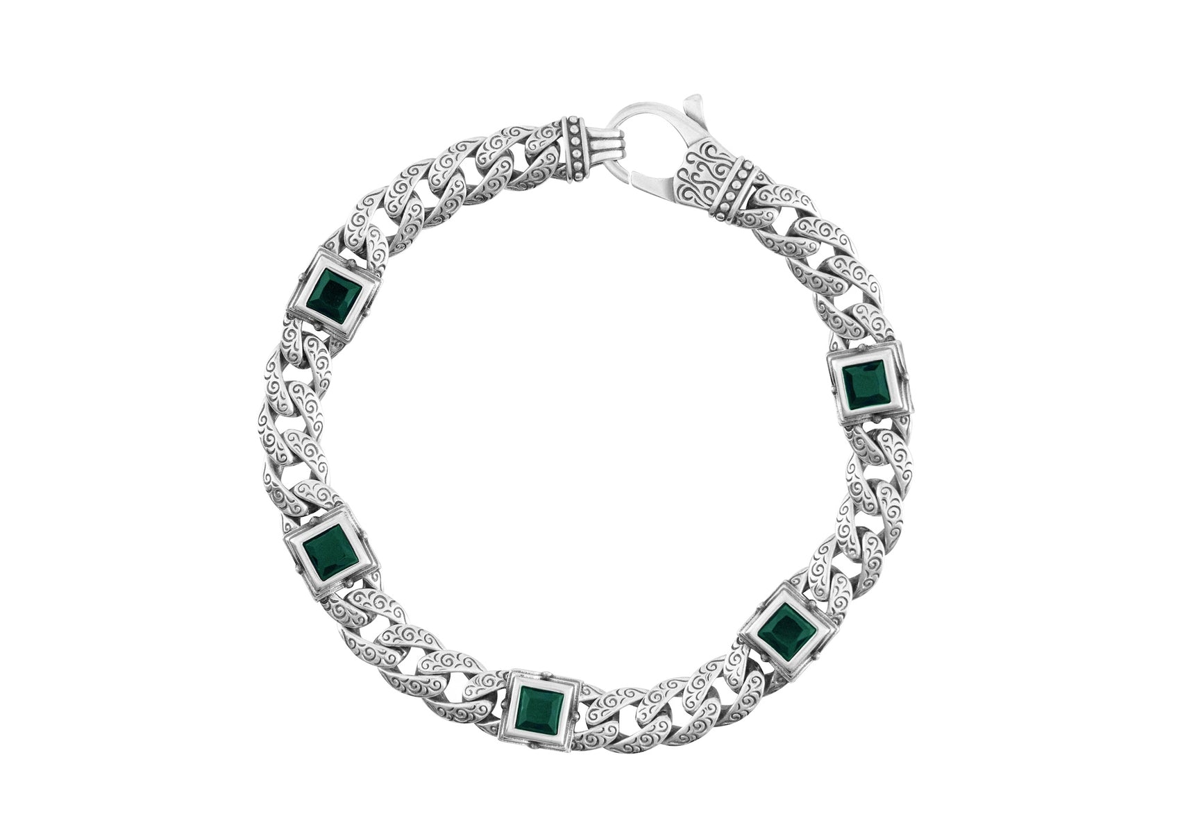 Royal Crest Bracelet For Men In Green Stone