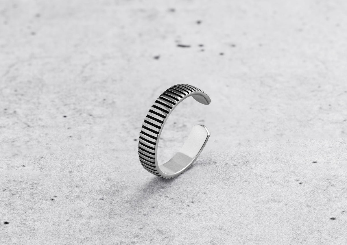 Silver Striped Bold Ring