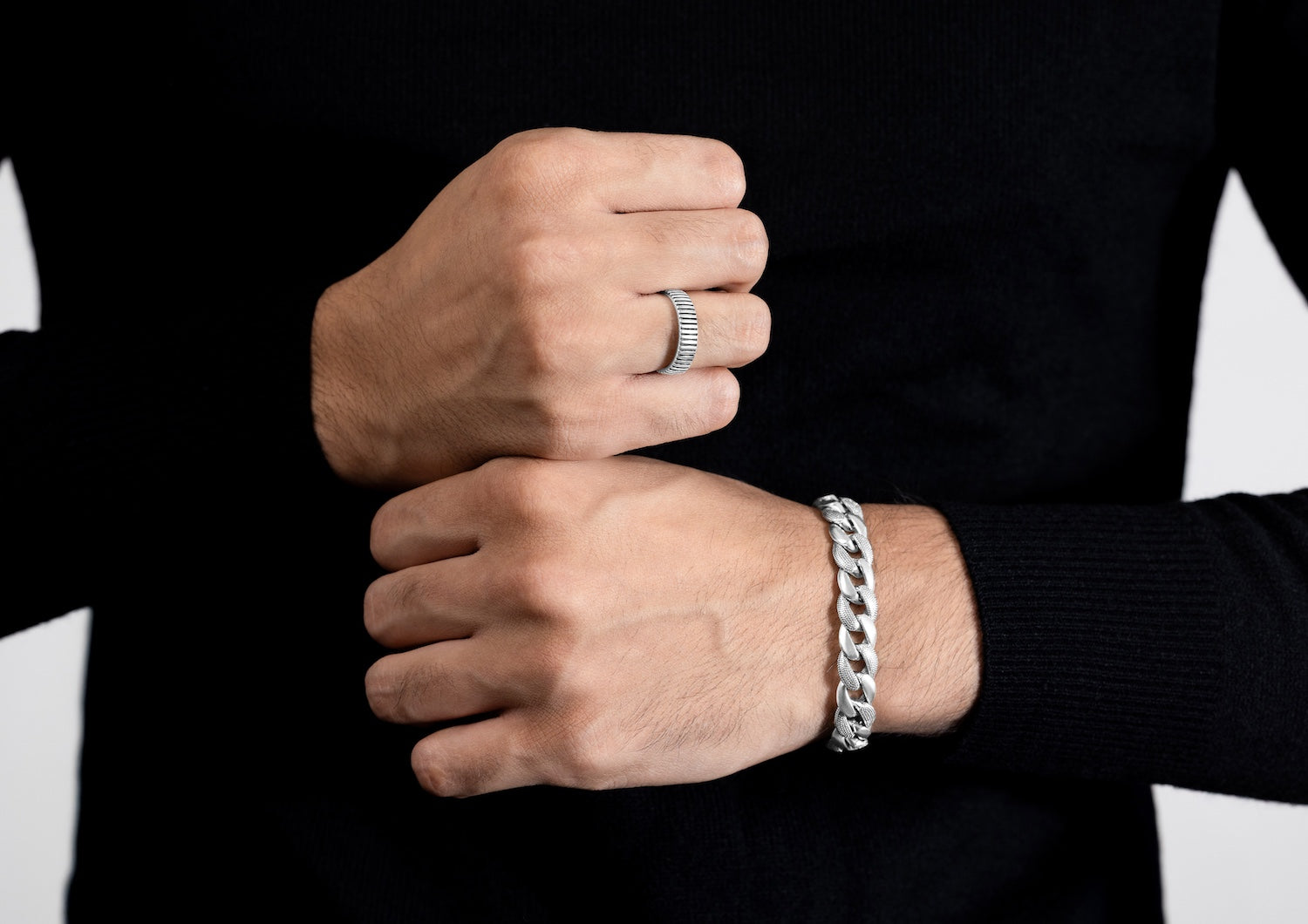 Silver Striped Bold Ring