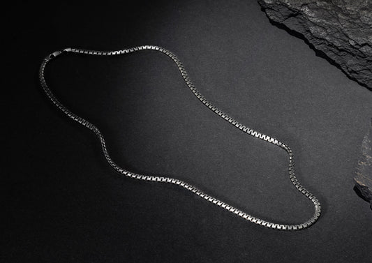 Sleek Ripple Silver Box Chain For Men By Orionz Jewels