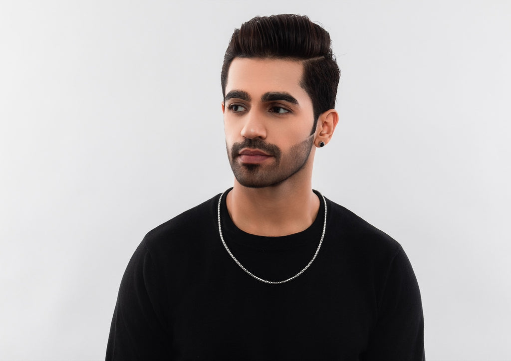 Sleek Ripple Silver Box Chain For Men By Orionz Jewels