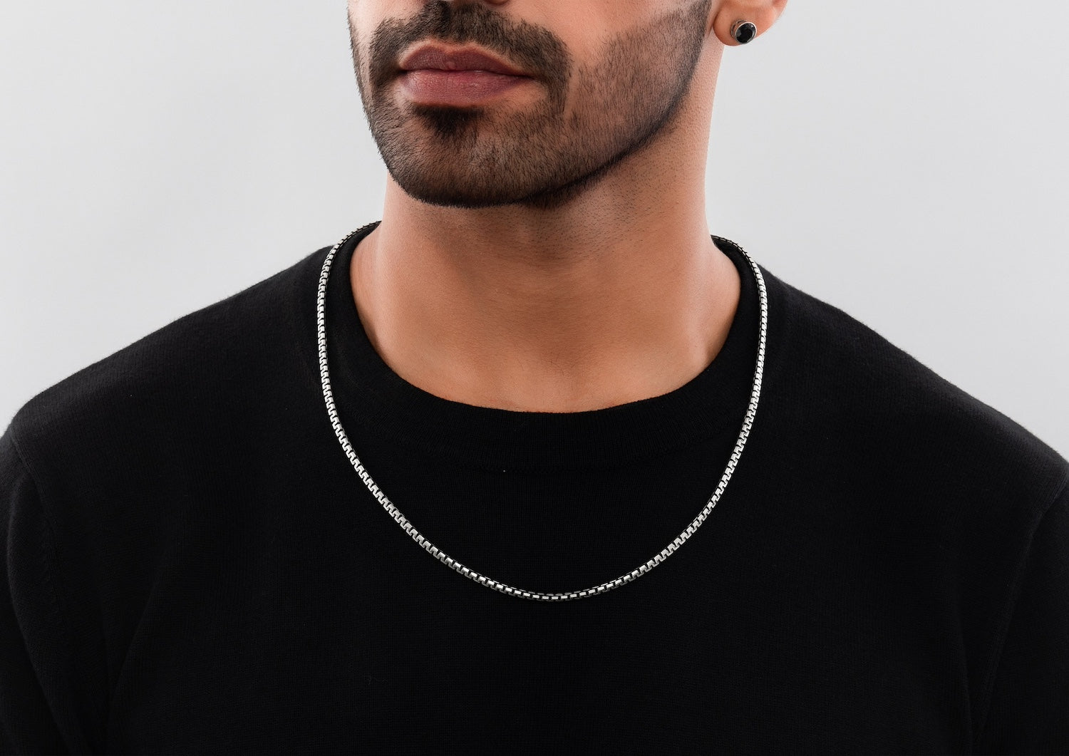 Sleek Ripple Silver Box Chain For Men By Orionz Jewels