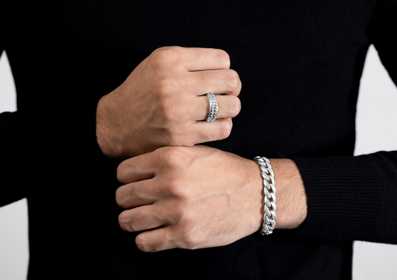 Steel Grid Silver Ring