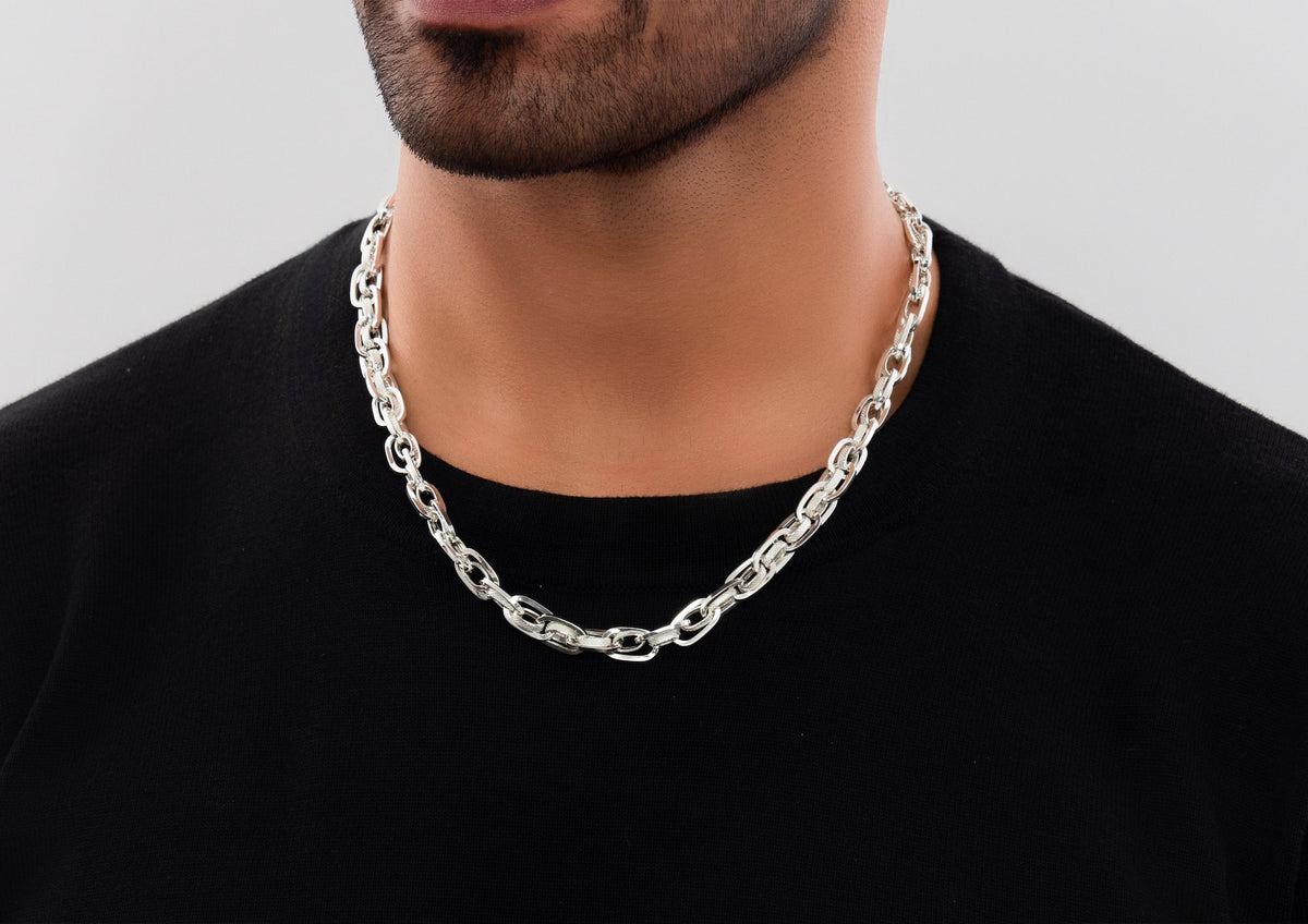 Textured Dual Link 925 Silver Chain For Men By Orionz Jewels