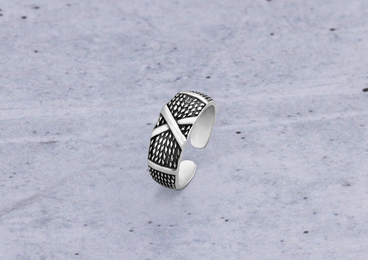Textured X Ring In Oxidised Silver By Orionz Jewels