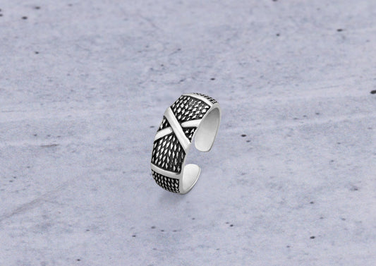 Textured X Ring In Oxidised Silver By Orionz Jewels