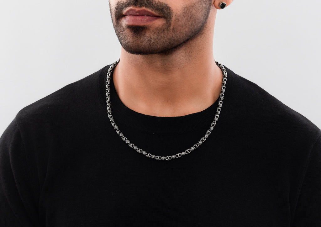 The Modern Monk Oxidised Silver Chain For Men By Orionz Jewels