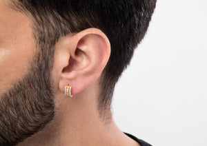 Three-Line Boxed Hoop Earring for Men in Gold Orionz Jewels
