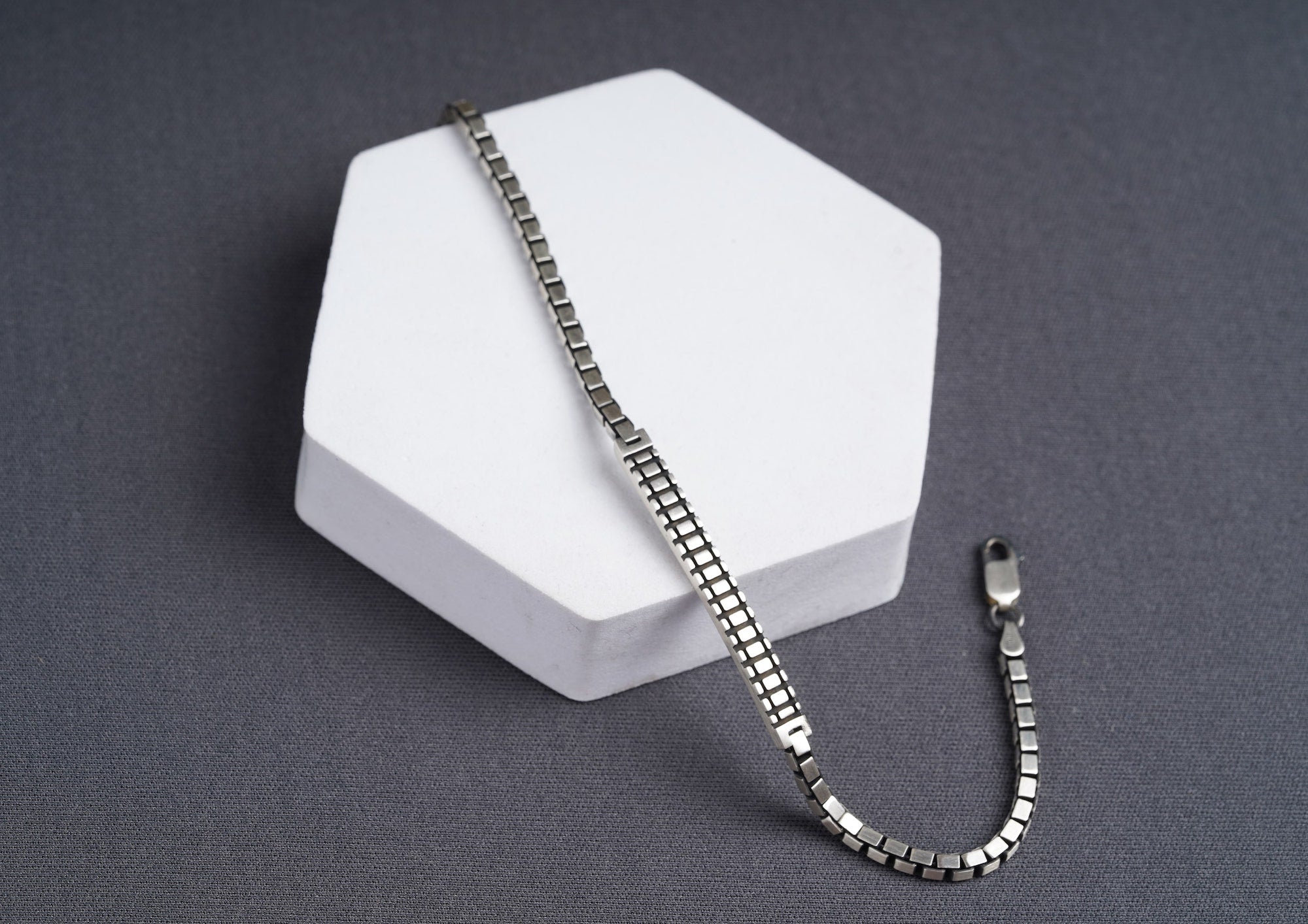 Arched Bridge Box Silver Link Bracelet For Men By Orionz Jewels