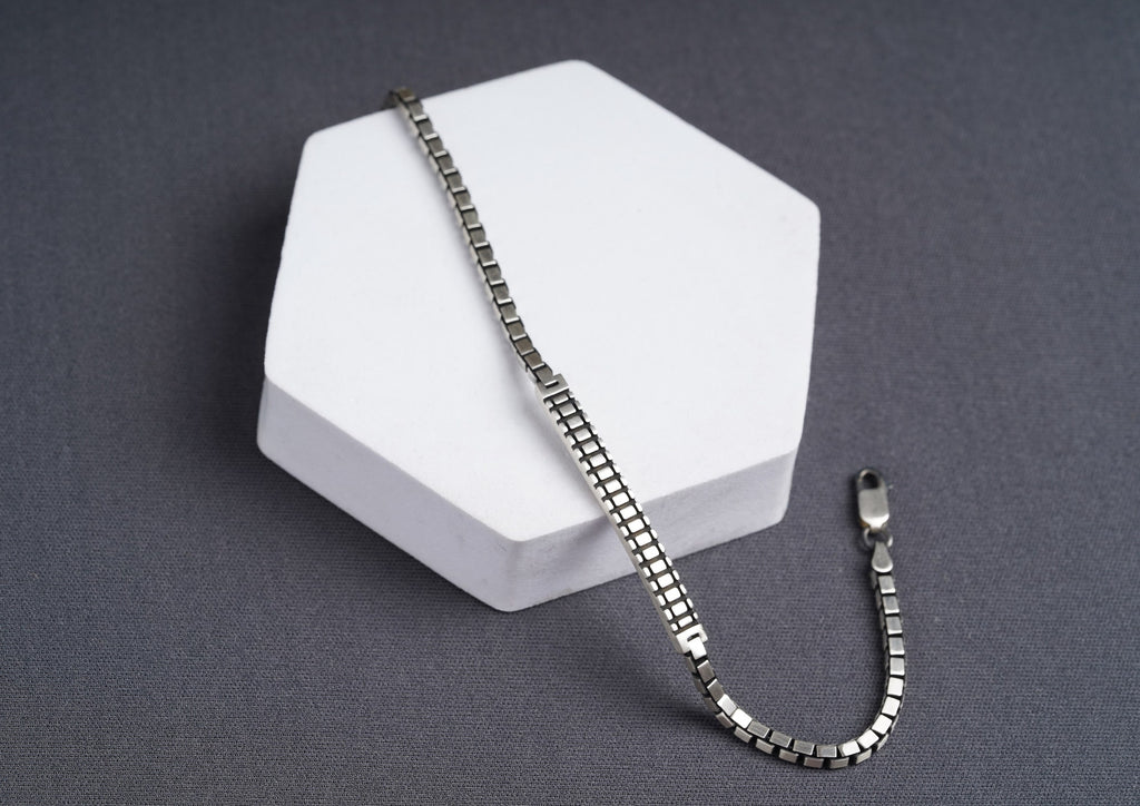 Arched Bridge Box Silver Link Bracelet For Men By Orionz Jewels