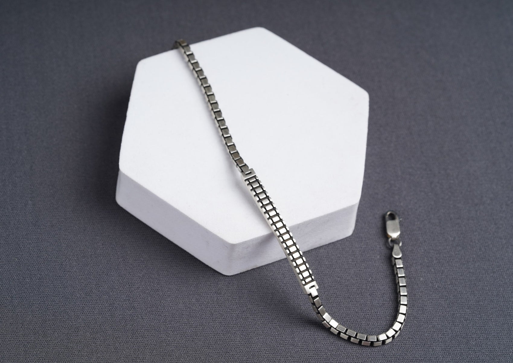 Arched Bridge Box Silver Link Bracelet For Men By Orionz Jewels