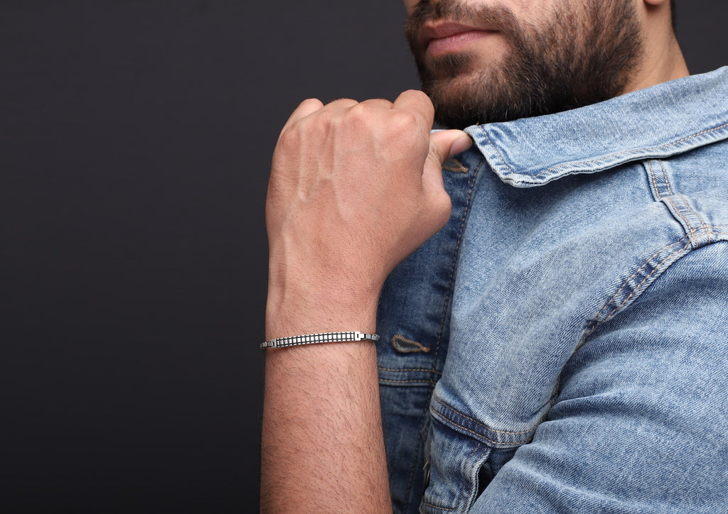 Arched Bridge Box Silver Link Bracelet For Men By Orionz Jewels