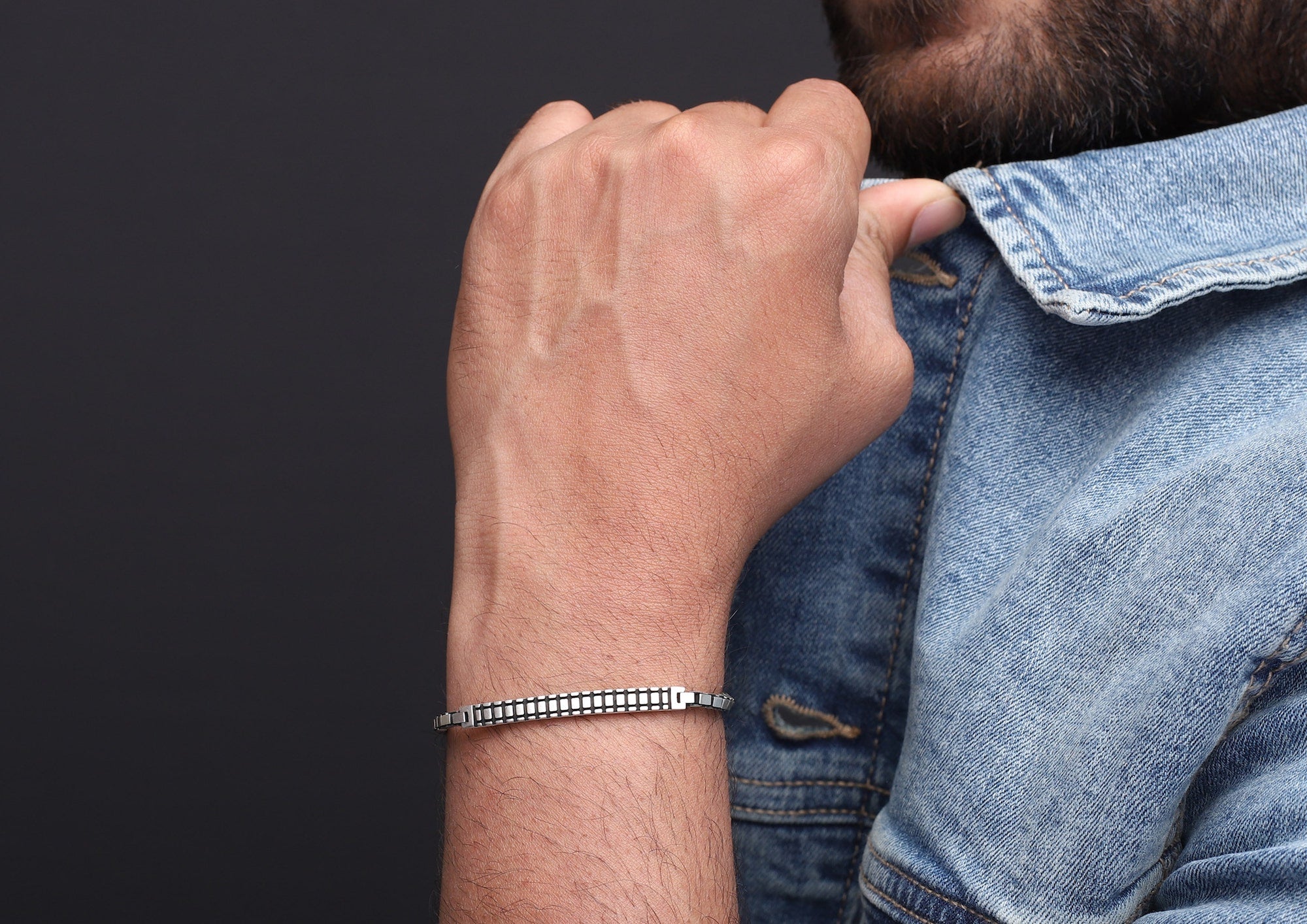 Arched Bridge Box Silver Link Bracelet For Men By Orionz Jewels