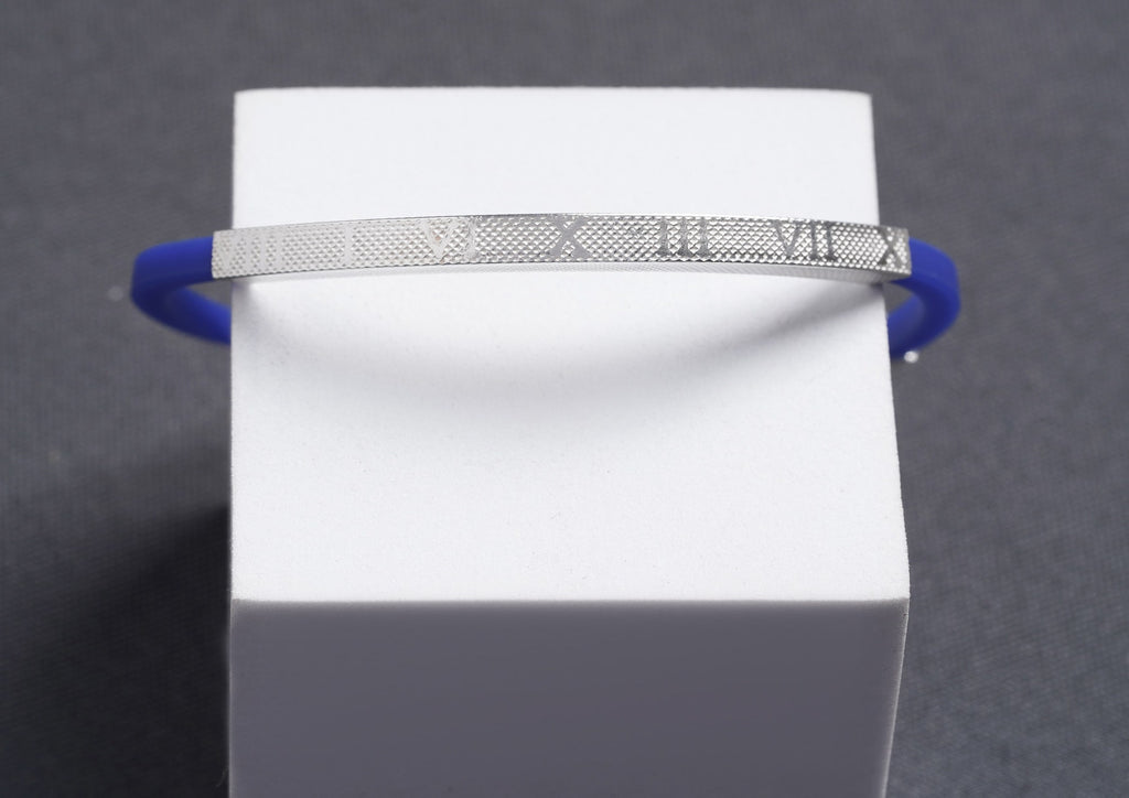 Blue Numeral 925 Silver Wrist Band For Men By Orionz Jewels