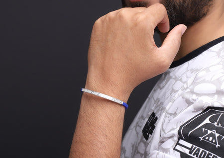 Blue Numeral 925 Silver Wrist Band For Men By Orionz Jewels