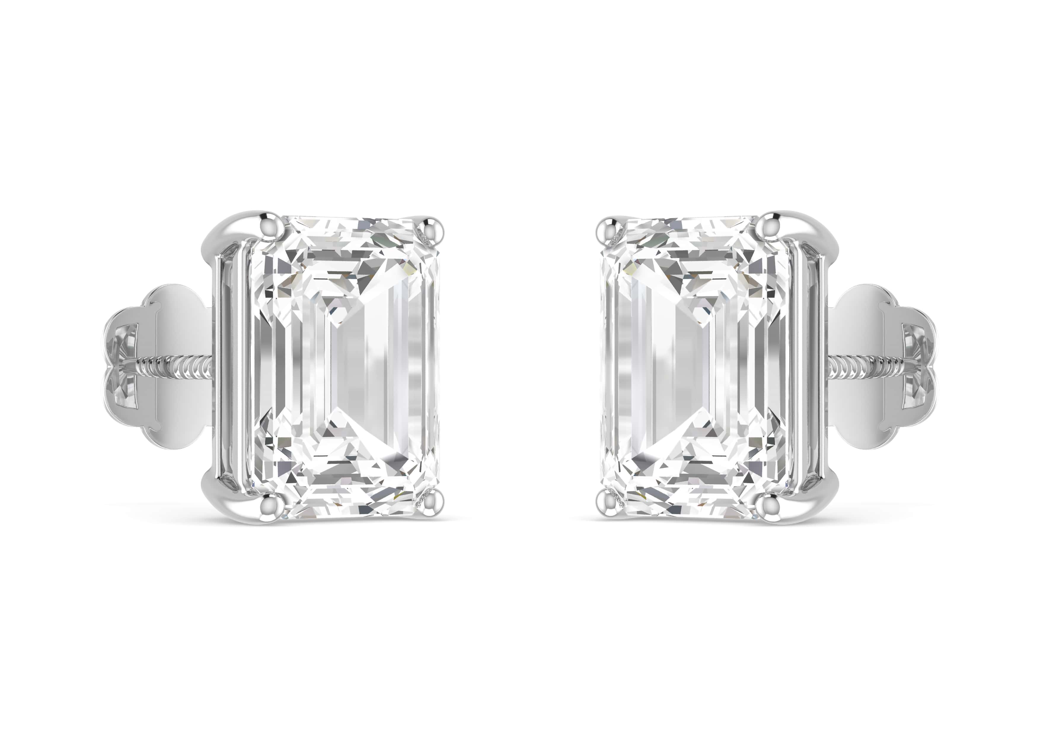 Emerald Solitaire Studs 925 Silver Medium White