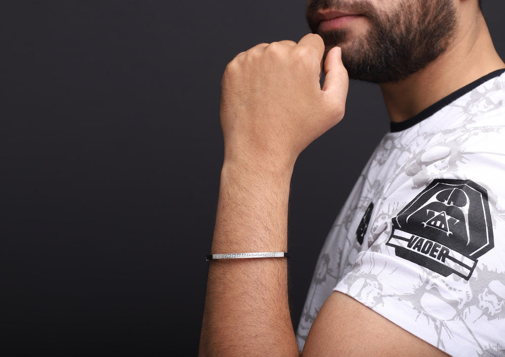 Greek Key 925 Silver Bracelet For Men By Orionz Jewels