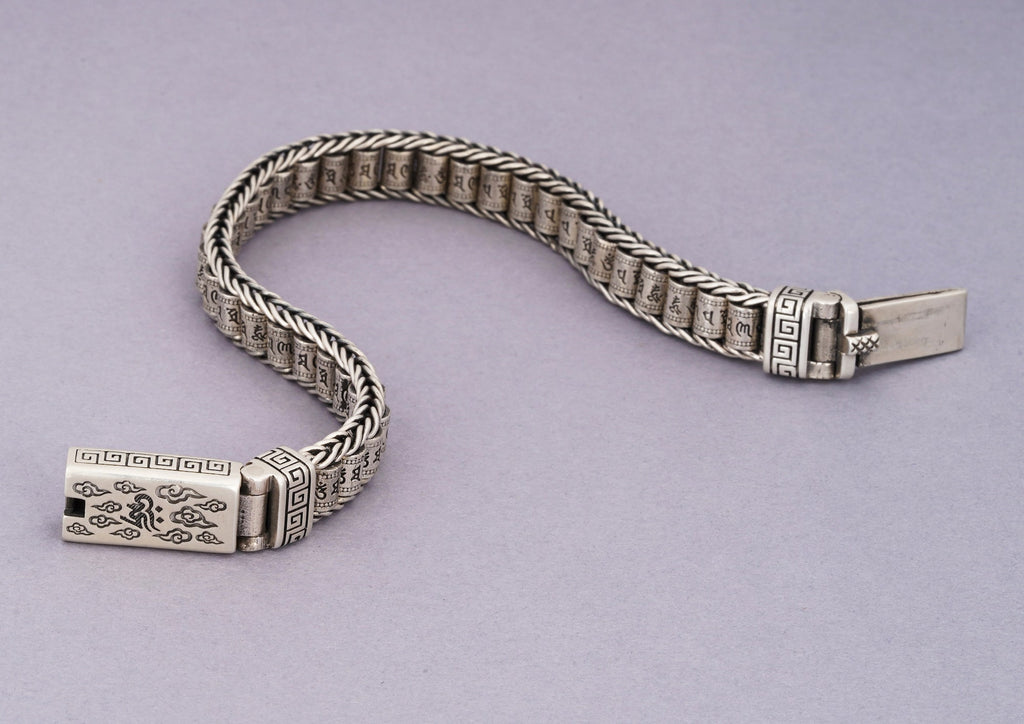Revolving Om Barrel Sterling Silver Mens Bracelet By Orionz Jewels