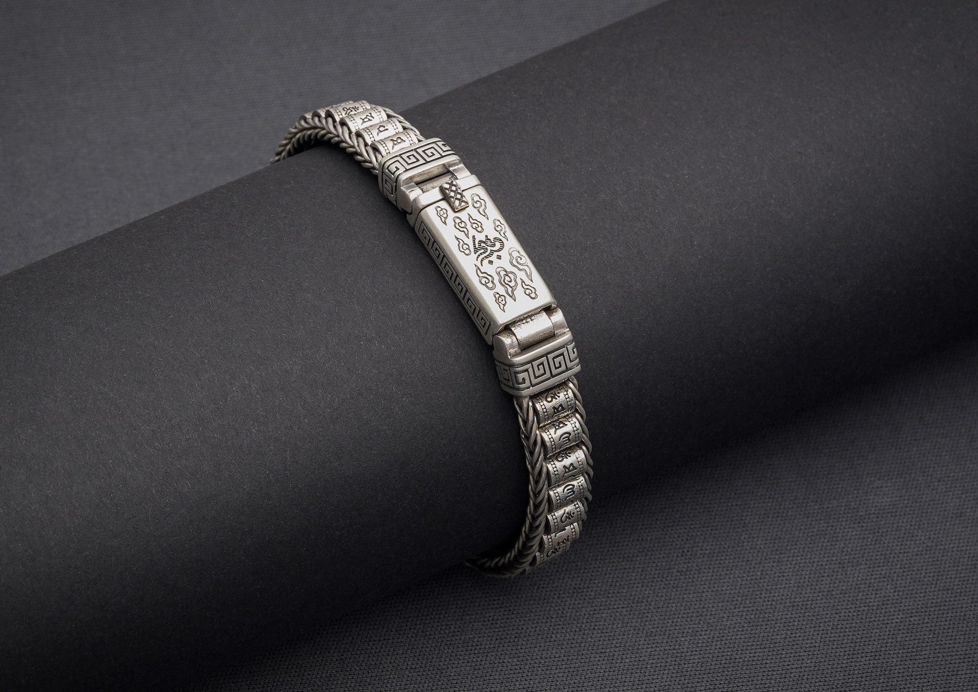Om Bracelet in pure silver  Design IV  Rudraksha Ratna
