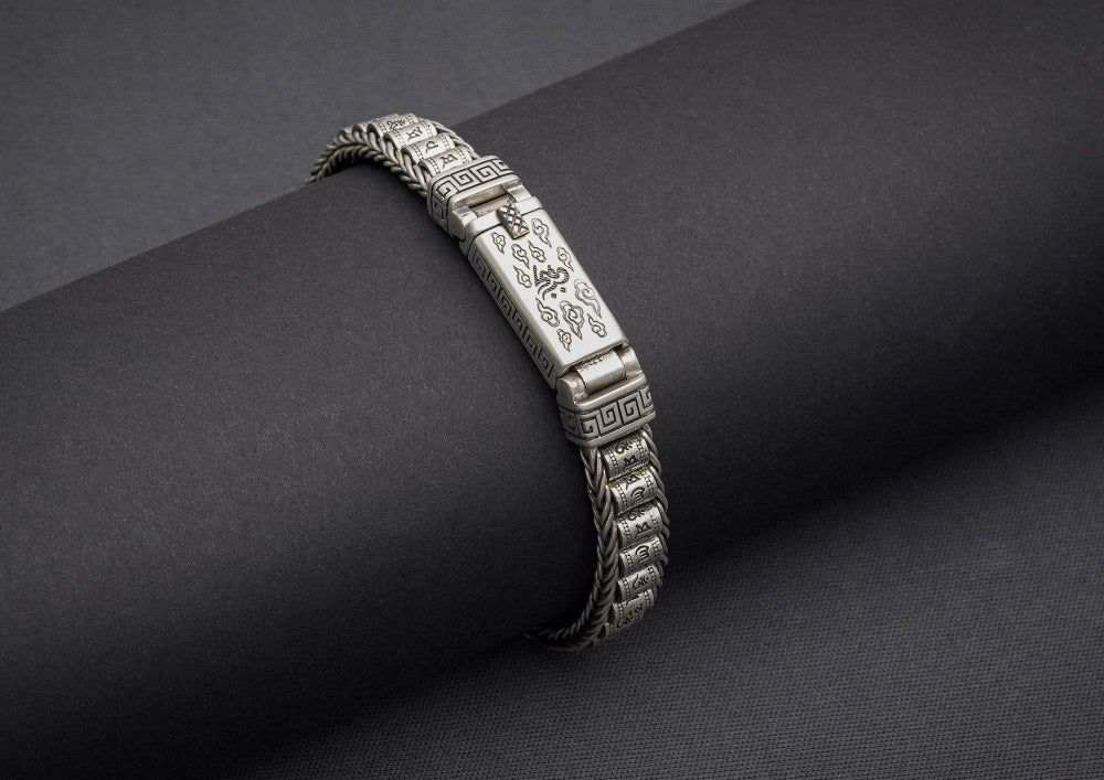 Revolving Om Barrel Sterling Silver Mens Bracelet By Orionz Jewels