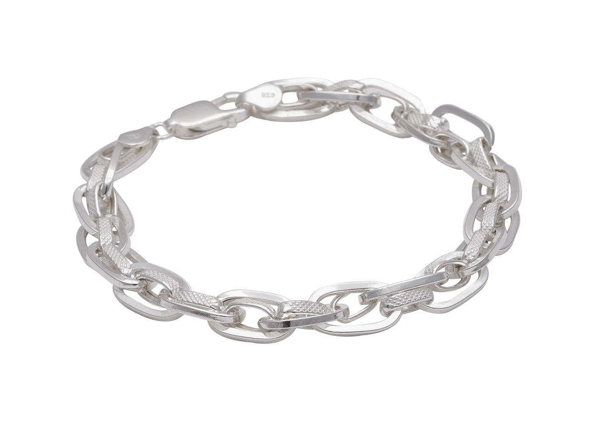 Textured Dual Link Silver Bracelet For Men By Orionz Jewels