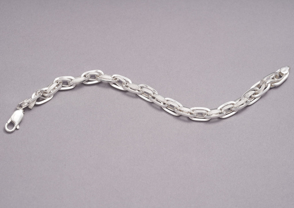 Textured Dual Link Silver Bracelet For Men By Orionz Jewels