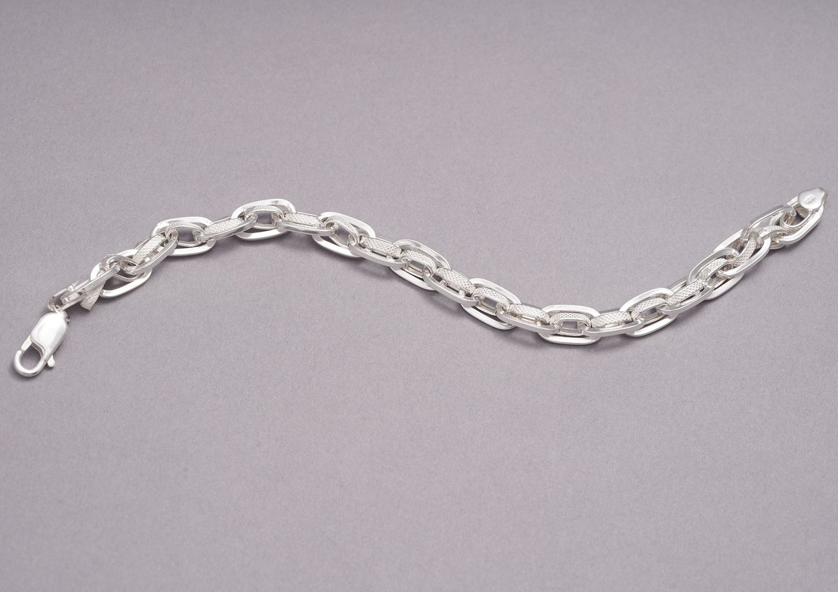 Textured Dual Link Silver Bracelet For Men By Orionz Jewels