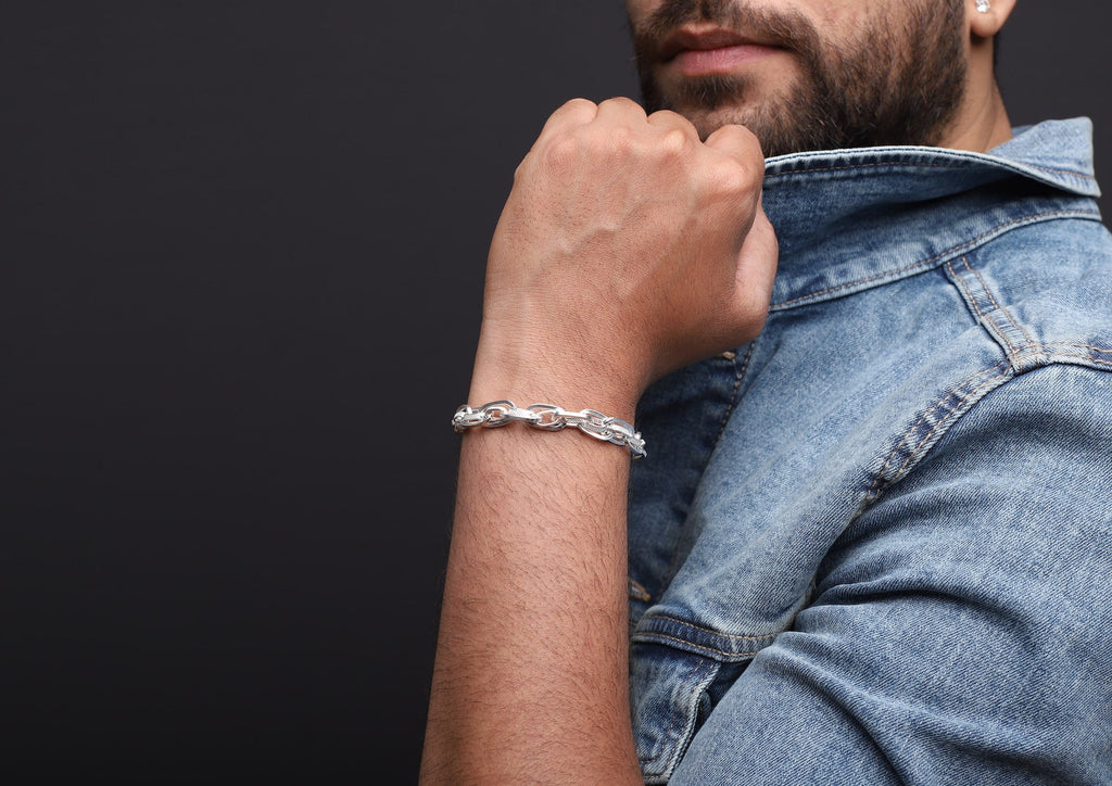 Textured Dual Link Silver Bracelet For Men By Orionz Jewels