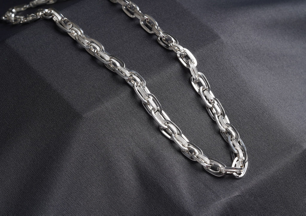 Textured Dual Link 925 Silver Chain For Men By Orionz Jewels